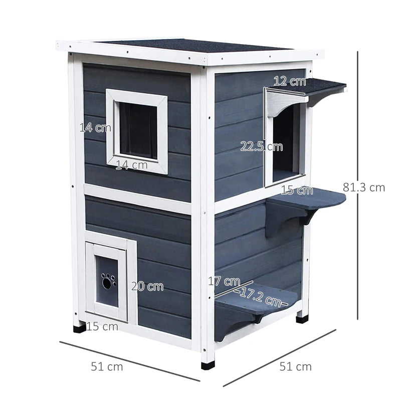 Grey 2-Floor Wooden Cat House with Window