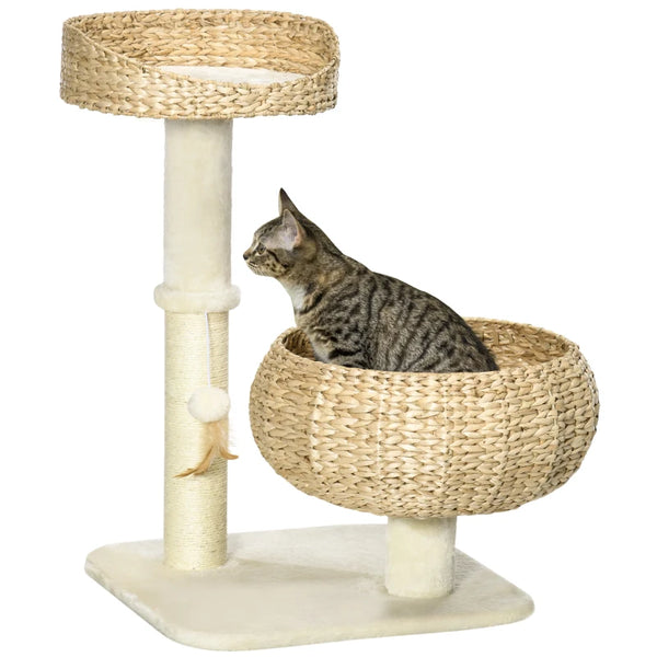 72cm Cat Tree Tower with Sisal Scratching Post, Beds, Toy Ball - Grey