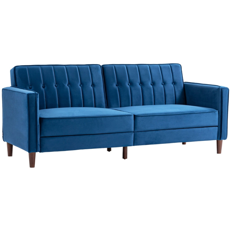 Blue Velvet Convertible Sofa Loveseat with Adjustable Split Back