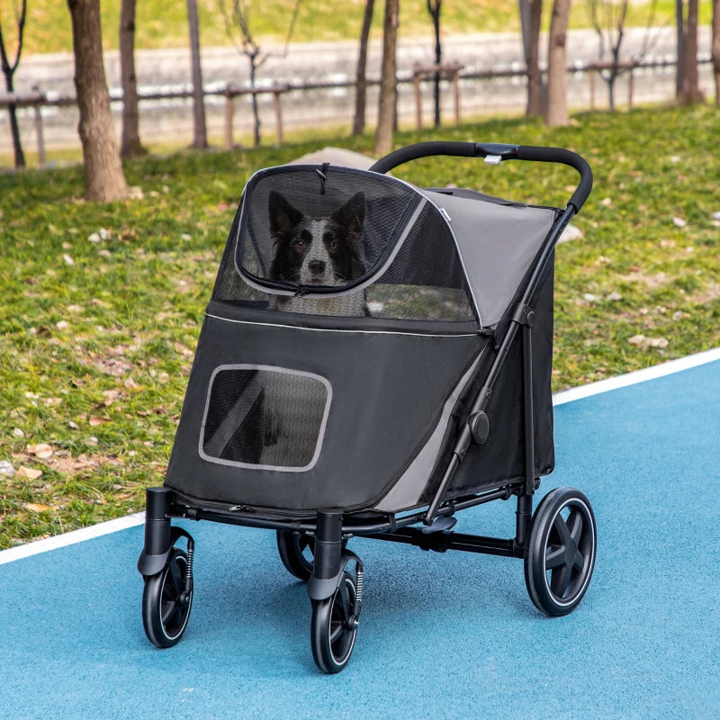 Black Foldable Pet Stroller for Medium and Large Dogs