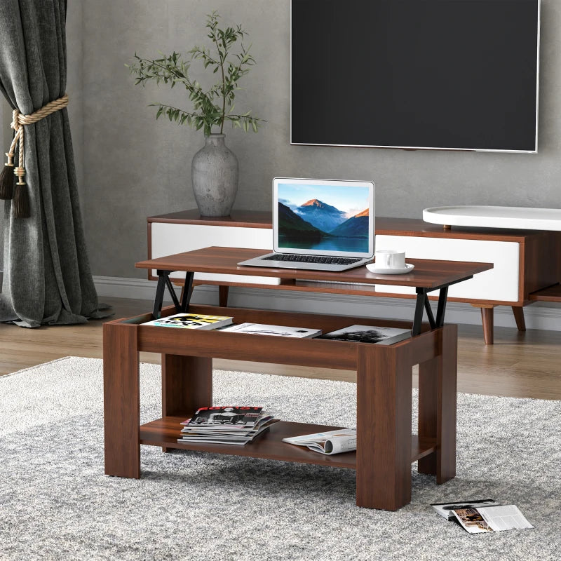 Modern Lift-Up Coffee Table with Hidden Storage - Brown