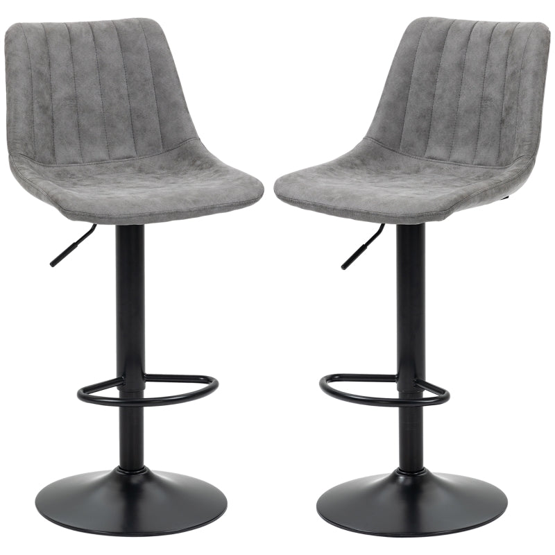 Grey Adjustable Swivel Bar Stools Set of 2 with Footrest