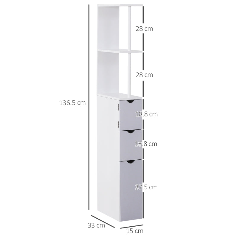 Freestanding Tall Bathroom Storage Cabinet, White & Grey