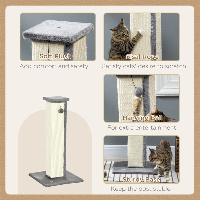 Grey 81cm Vertical Cat Scratcher with Sisal Rope and Plush Ball