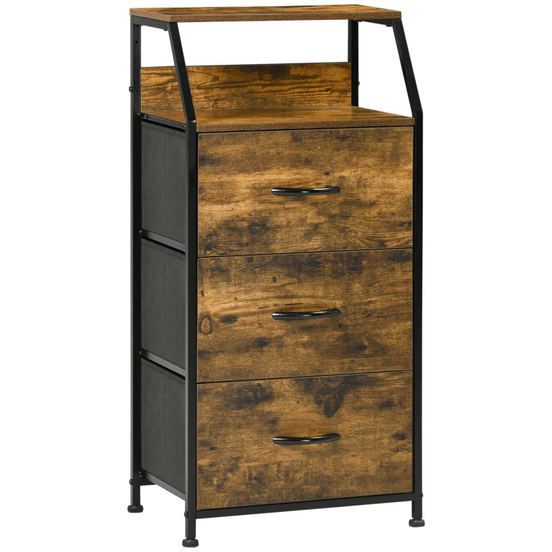 Rustic Brown Fabric Chest of Drawers with Display Shelves