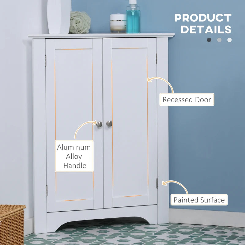 White Triangle Corner Bathroom Storage Cabinet with Adjustable Shelf