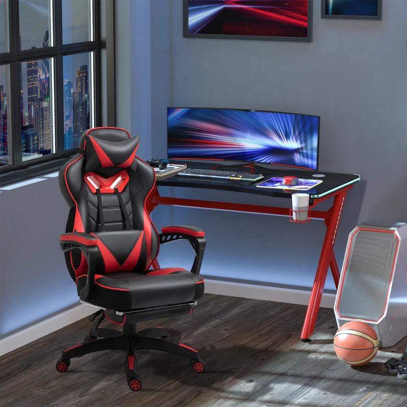 Red Gaming Chair with Lumbar Support, Footrest, and Headrest