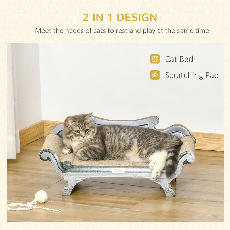 Cat Scratching Lounger Bed, Cardboard Scratcher - Grey, 60x29x26.5cm