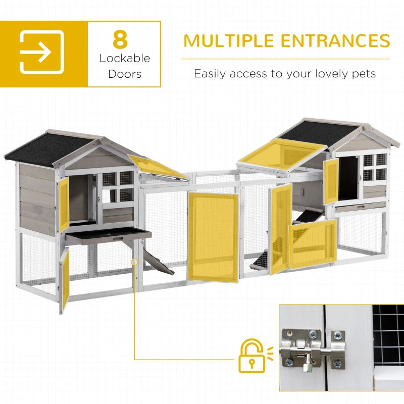 Grey 2-in-1 Outdoor Rabbit Hutch with Run & No-Leak Tray - 259 x 64 x 92cm