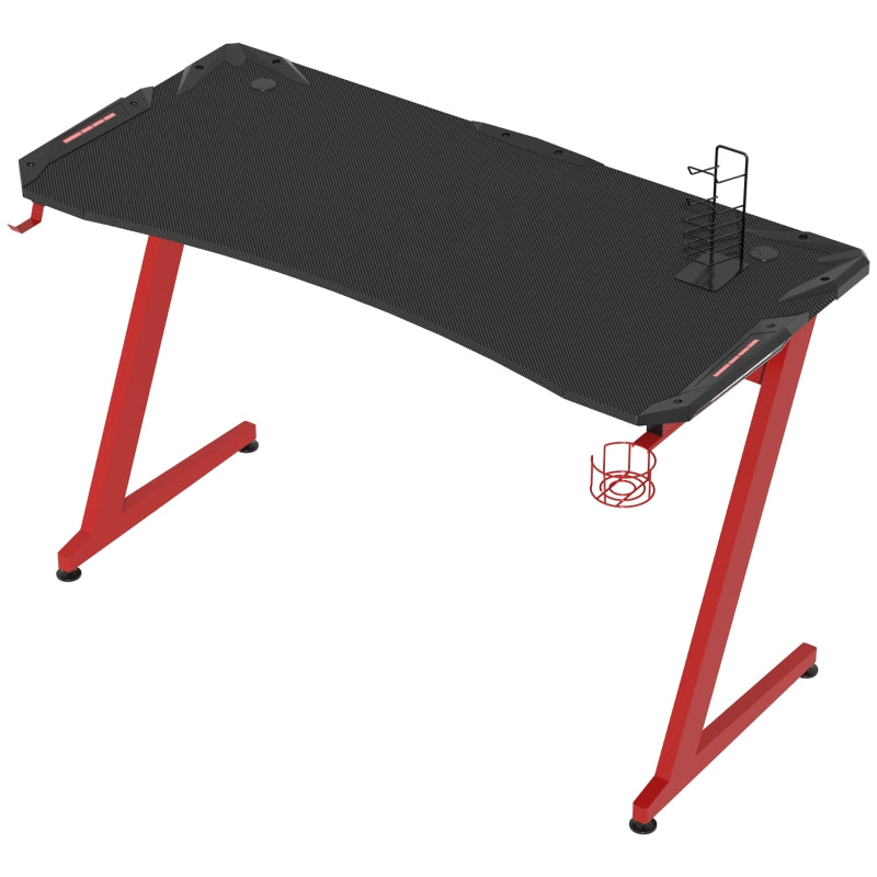 Carbon Fibre Gaming Desk with Storage, Black/Red