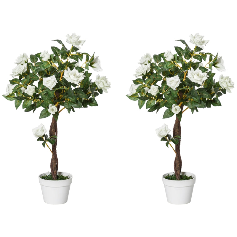 White Rose Artificial Plants Set of 2 in Pot, Indoor Outdoor Decor, 90cm