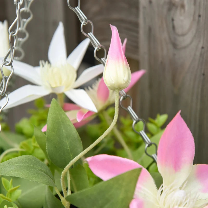 Set of 2 Purple Artificial Clematis Hanging Planters