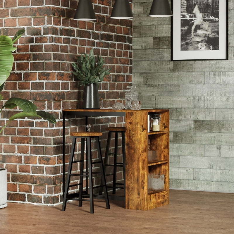 Rustic Brown 3-Piece Industrial Bar Table Set with Storage Shelf