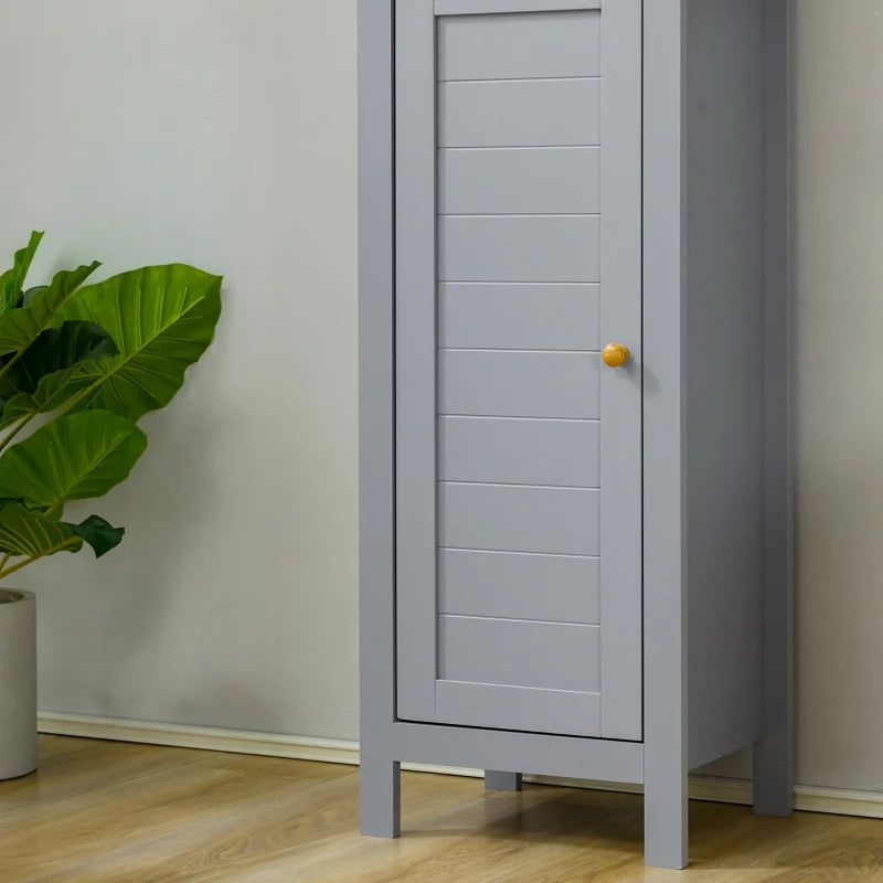 Grey Bathroom Storage Cabinet with 3 Tier Shelf and Cupboard