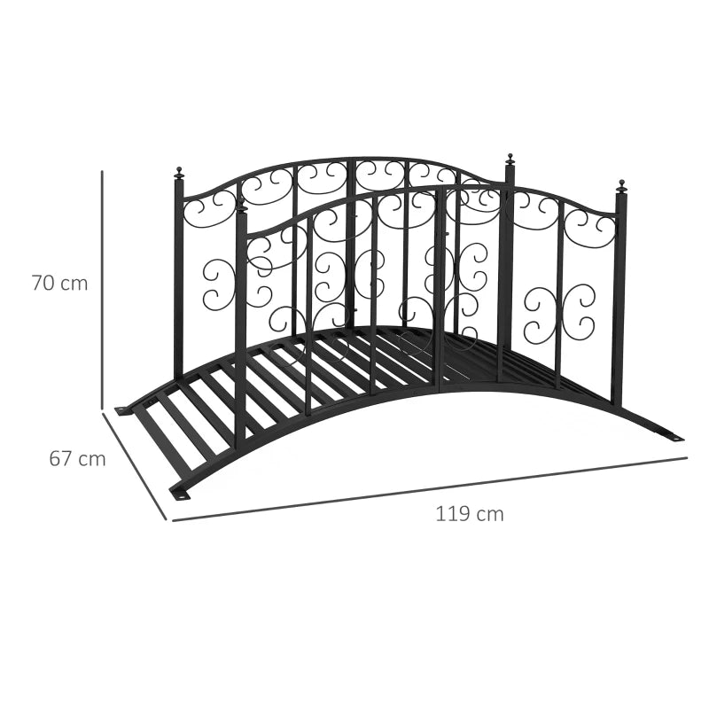 Black Metal Garden Arch Bridge - 1.2M Decorative Scrollwork