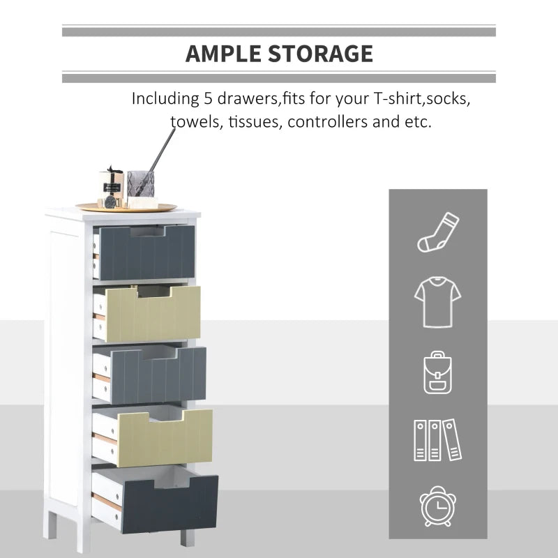 Modern 5-Drawer Tall Side Cabinet in Multi-Color