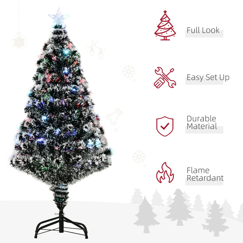 4ft Pre-lit Snow Xmas Tree with Colourful LED Lights, Green & White