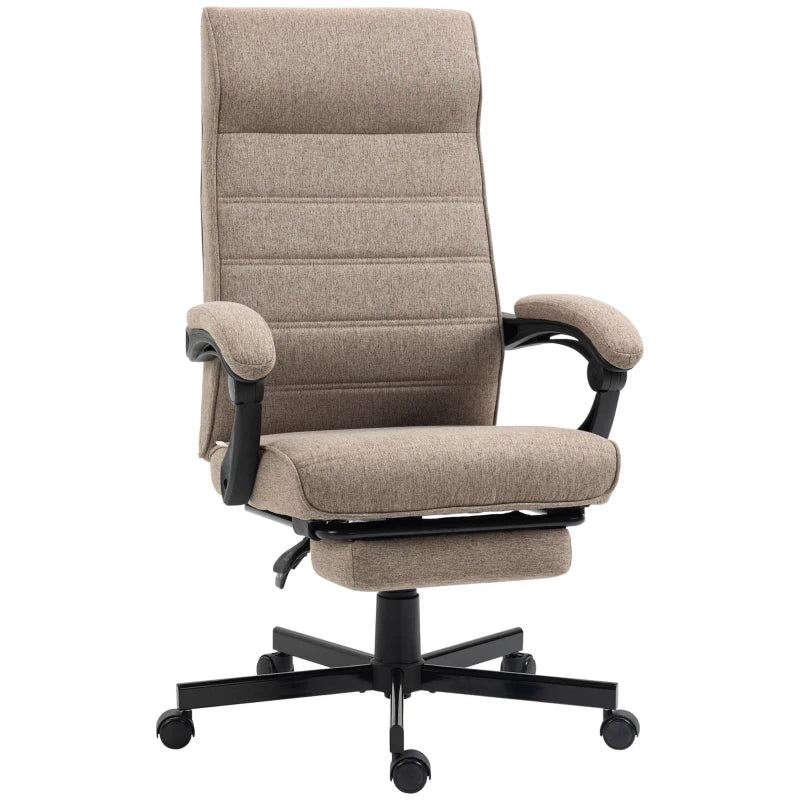 Brown Linen High-Back Swivel Office Chair with Footrest