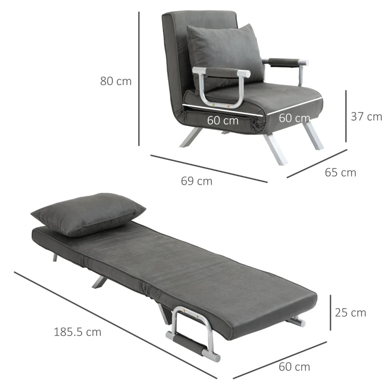 Dark Grey 4-in-1 Foldable Sofa Bed Chair with Pillow