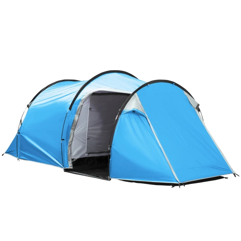 3-Person Blue Tunnel Camping Tent with Vestibule and Rainfly