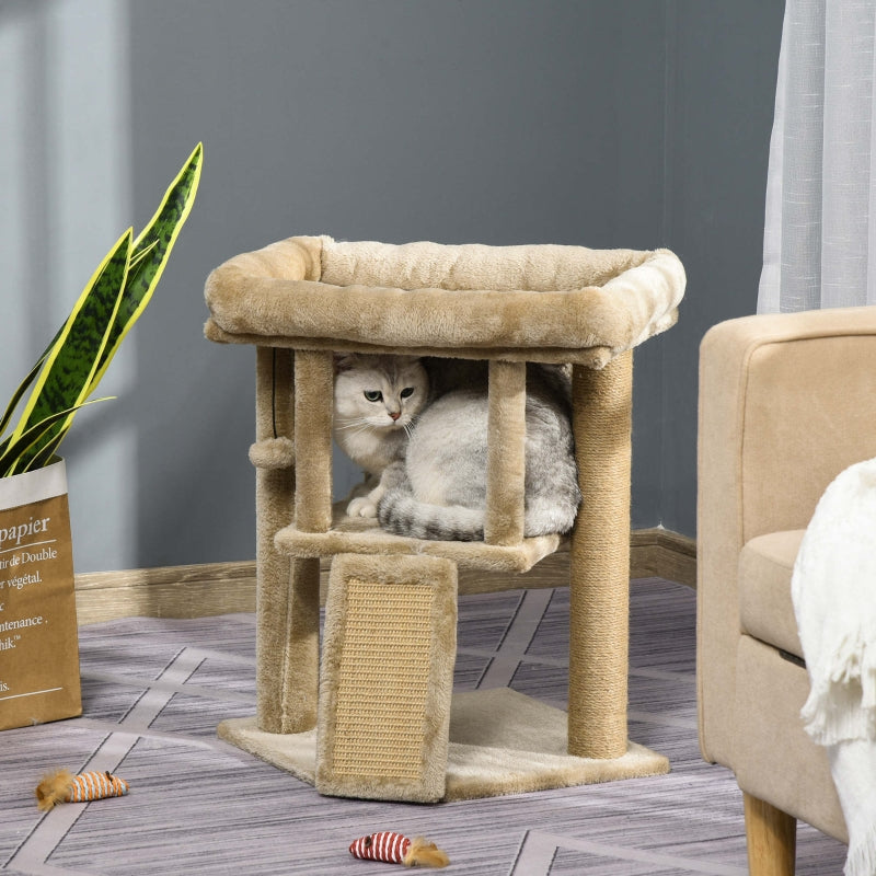 Brown Cat Tree Tower with Scratching Post and Toy Ball