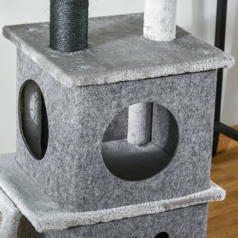 Grey 255cm Indoor Cat Climbing Tree with Scratching Post