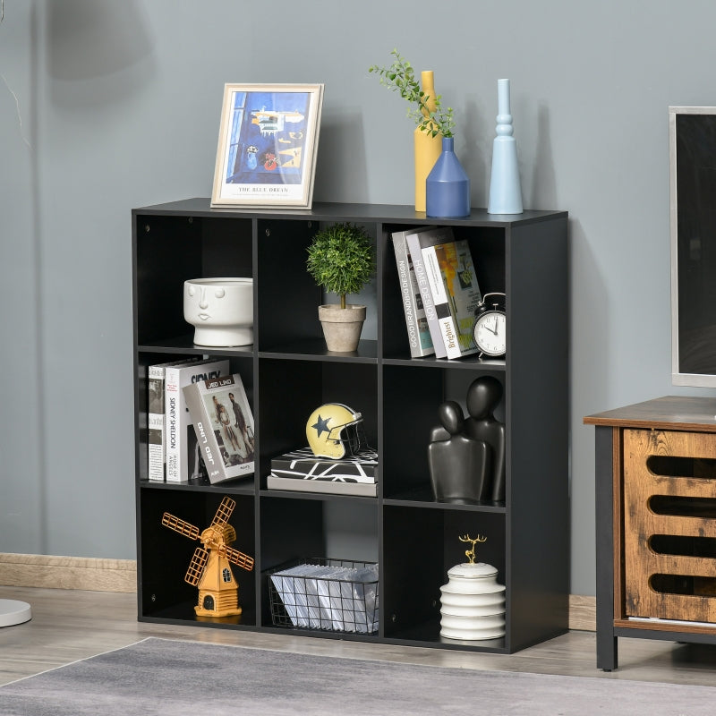 Black Nine-Cube Compact Shelving Unit