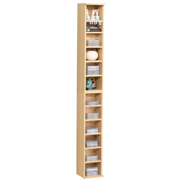 Wooden Media Display Shelf Set of 2 - Blu-Ray Tower Rack with Adjustable Shelves, Natural Wood