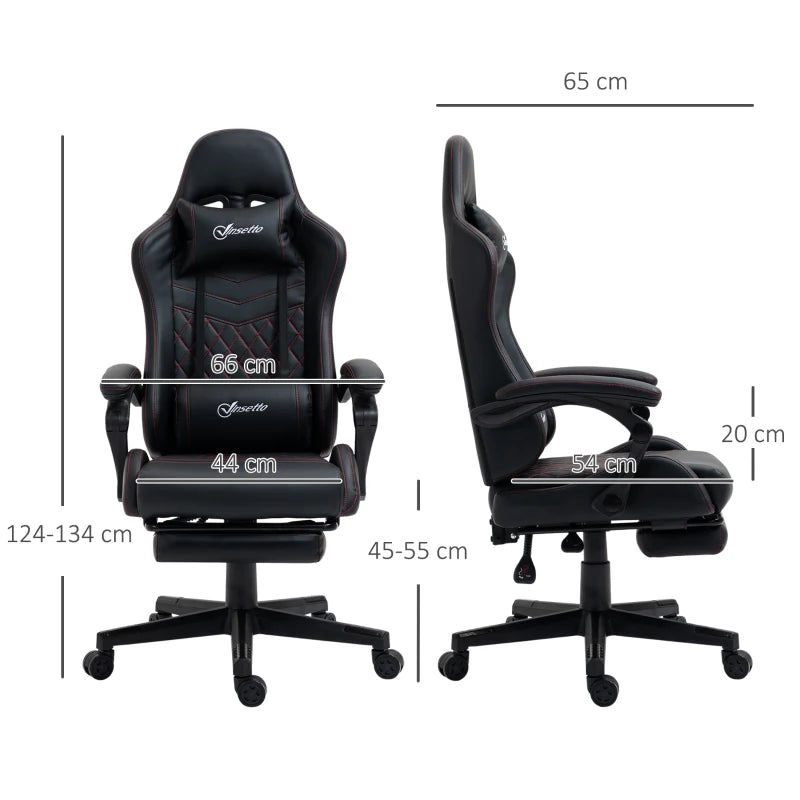 Black Red Racing Gaming Chair with Footrest and Swivel Wheel