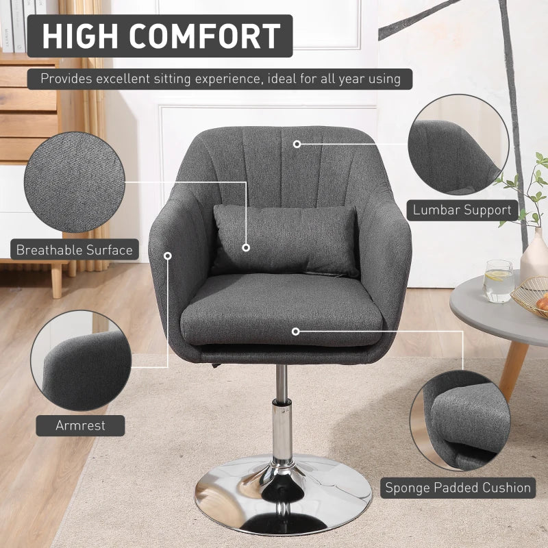 Dark Grey Swivel Accent Chair with Adjustable Height and Lumbar Support