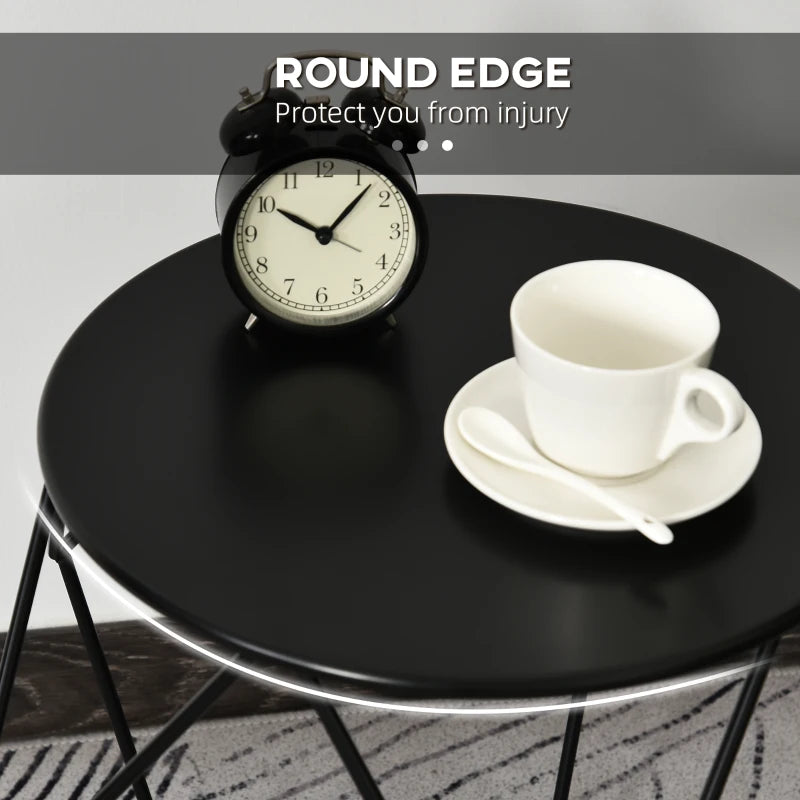 Black Round Steel Frame Coffee Table - Nordic Minimalist Style