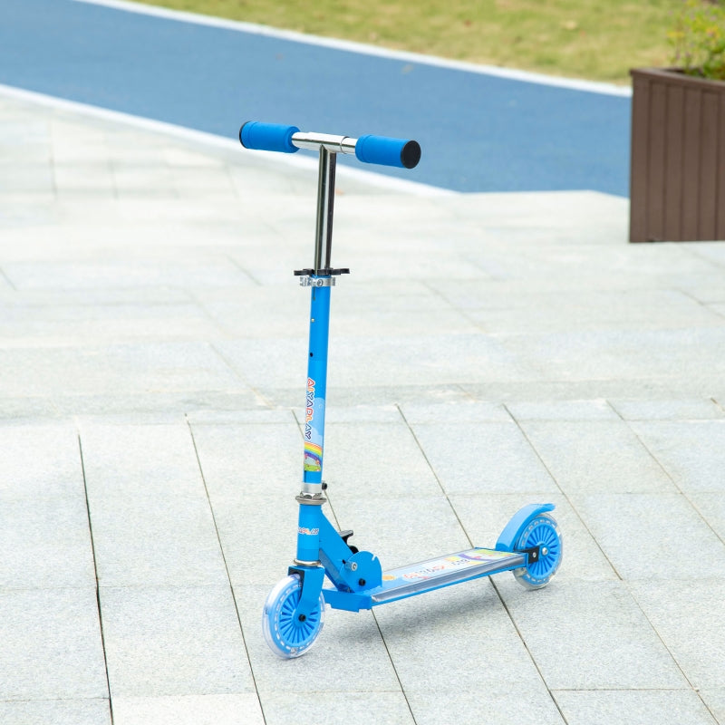 Blue Kids Scooter with Lights and Music - Adjustable Height, Foldable Frame