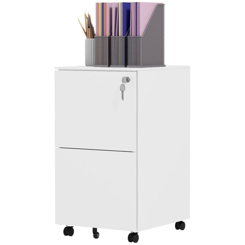 White 2-Drawer Steel Filing Cabinet with Lock and Wheels