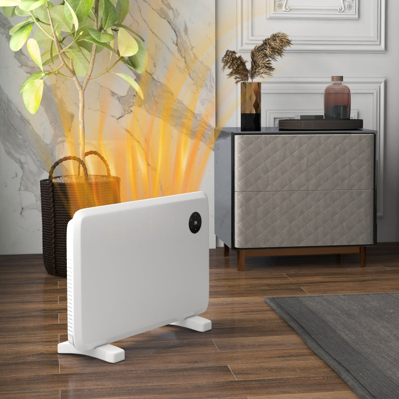 1200W White Electric Convector Heater, Freestanding/Wall Mounted, Adjustable Thermostat & Timer