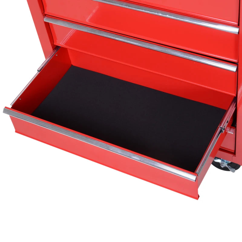 Red 5-Drawer Tool Cabinet Storage Box with Wheels and Handle