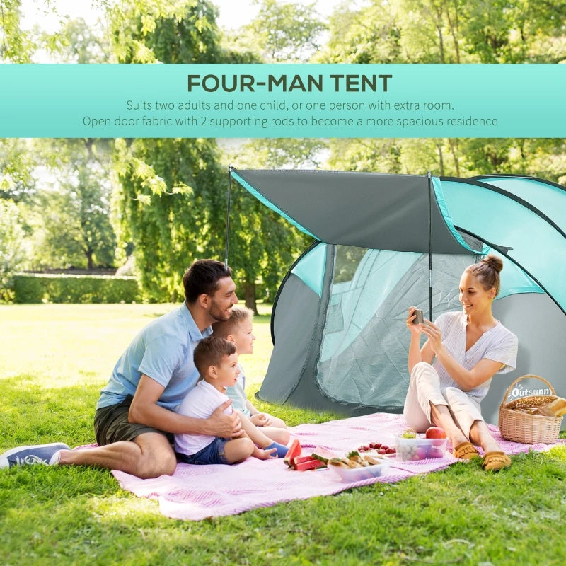 4 Person Tiffany Blue Pop Up Camping Tent with Vestibule