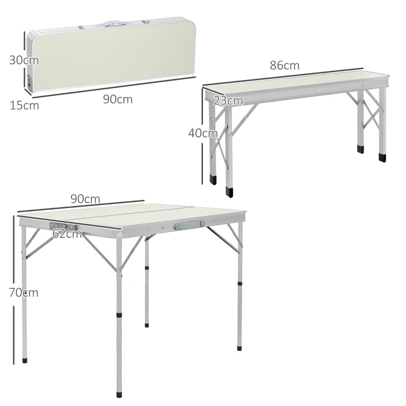 Aluminium Folding Picnic Table and Bench Set - 3-Piece, Grey