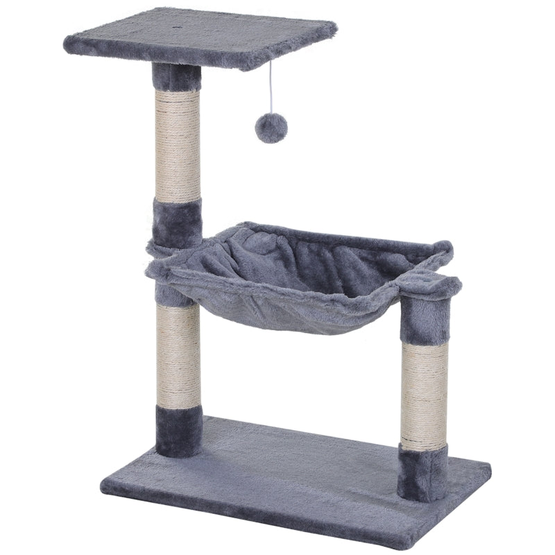 Grey Cat Tree with Scratching Posts and Hammock