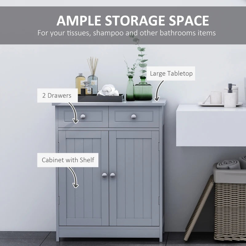 Grey Bathroom Storage Cabinet with Drawers and Adjustable Shelf