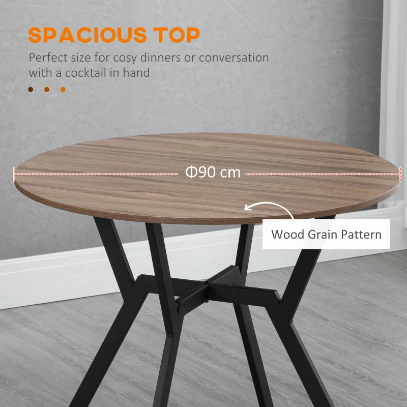 Brown Dining Table with Black Legs - 90 x 76 cm, Anti-slip Foot Pads