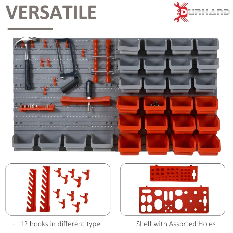 Red Wall Mounted Tool Rack Organizer with 44 Pieces