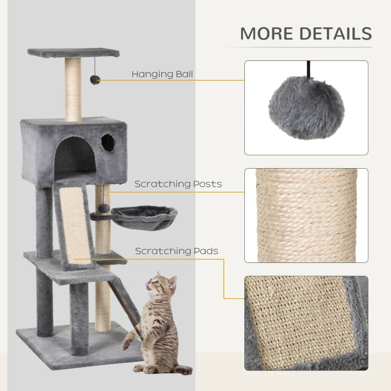 Cat Tree Tower with Sisal Scratching Posts and Ladders - Grey