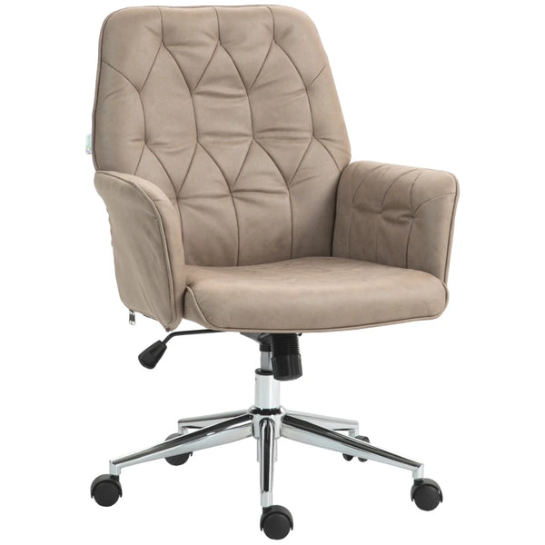 Khaki Microfibre Swivel Computer Chair with Armrest & Adjustable Height