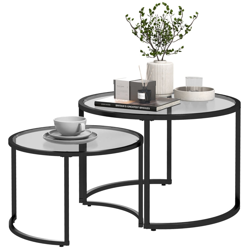 Modern Black Glass Nesting Coffee Tables Set