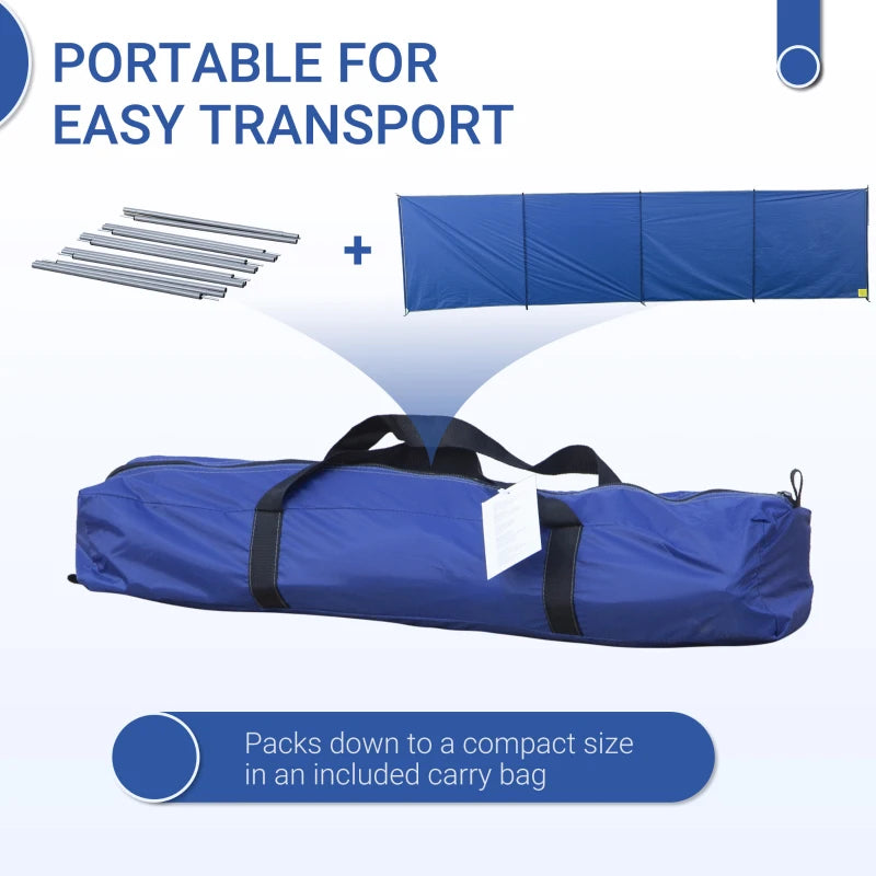 Portable Blue Camping Windbreak with Steel Poles, 620cm x 150cm