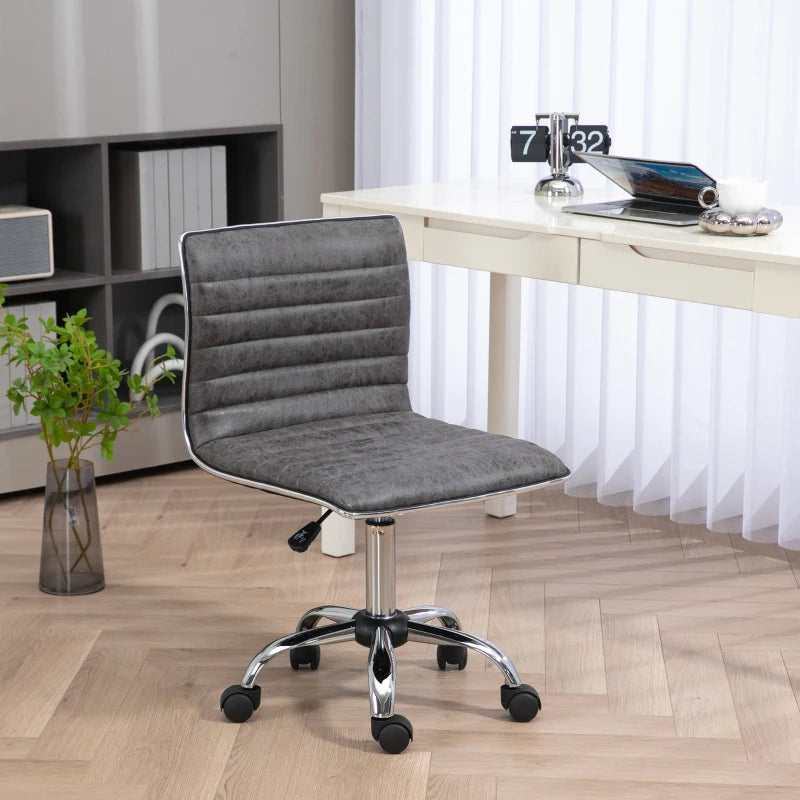 Grey Mid-Back Swivel Office Chair with Armless Design