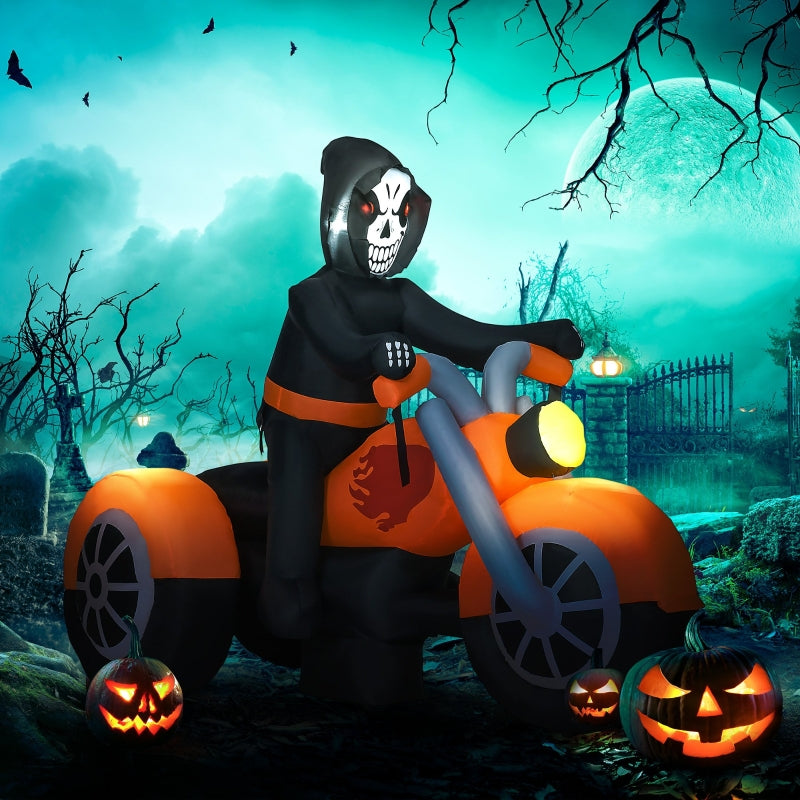 5ft Halloween Inflatable Skull Bike with LED Lights - Outdoor Decoration