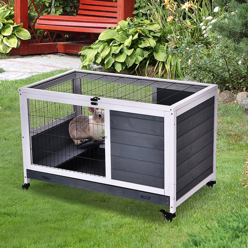 White Wooden Small Animal Hutch with Openable Roof and No-Leak Tray