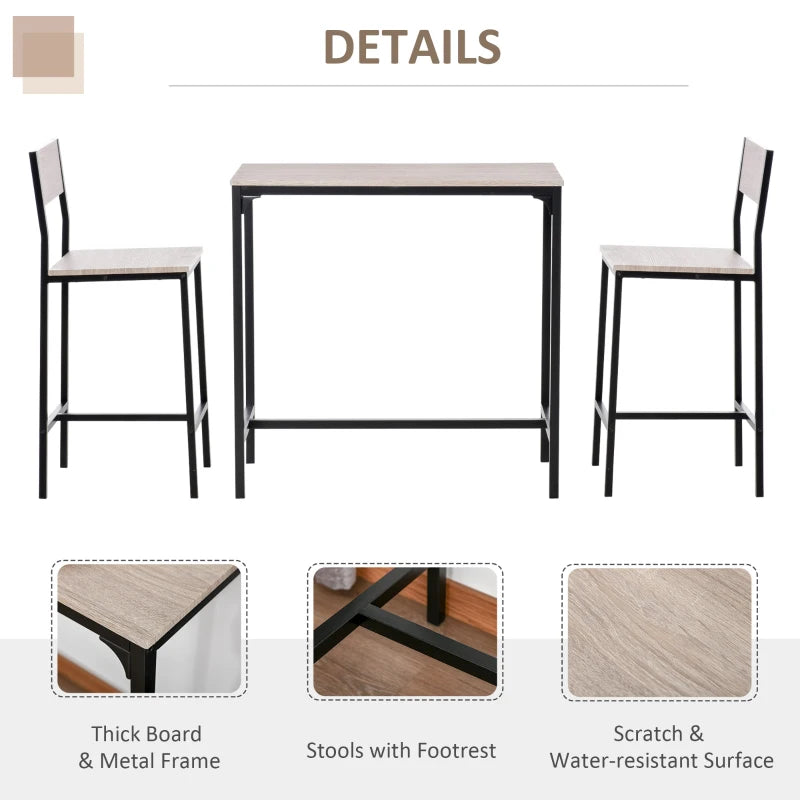 3-Piece Industrial Oak Tone Table Stool Set