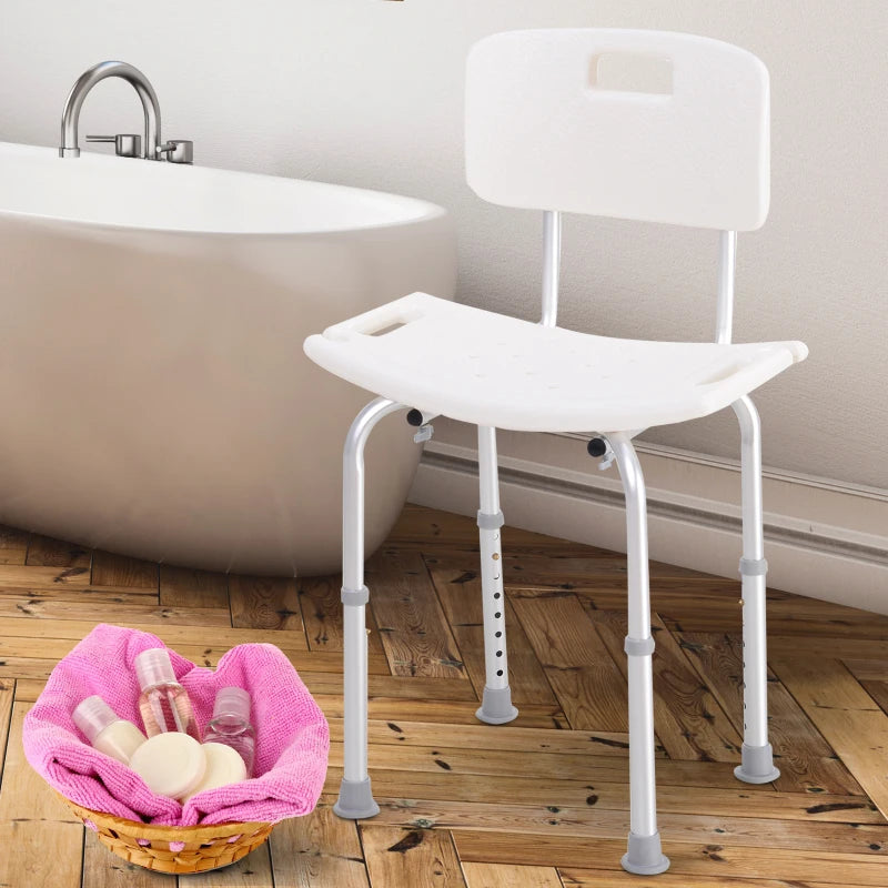 Adjustable White Bath Shower Stool for Elderly Safety